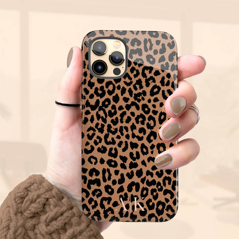 Chocolate Leopard Custom Initials iPhone Case